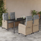 5-tlg. Garten-Essgruppe mit Kissen Beigemischung Poly Rattan