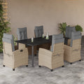 7-tlg. Garten-Essgruppe mit Kissen Beigemischung Poly Rattan