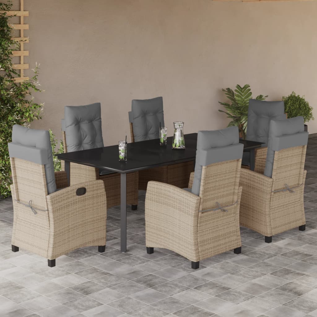 7-tlg. Garten-Essgruppe mit Kissen Beigemischung Poly Rattan