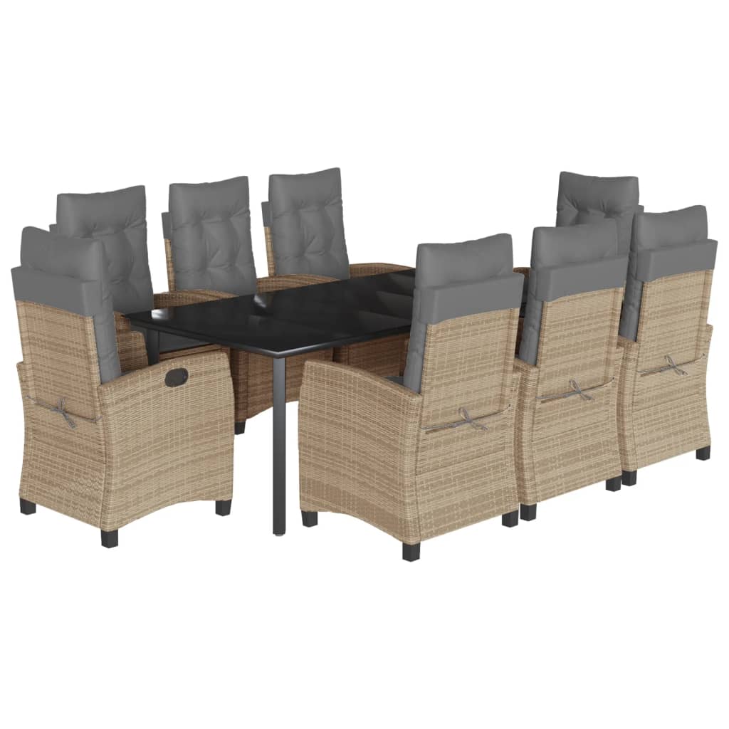 9-tlg. Garten-Essgruppe mit Kissen Beigemischung Poly Rattan
