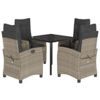 5-tlg. Garten-Essgruppe mit Kissen Hellgrau Poly Rattan