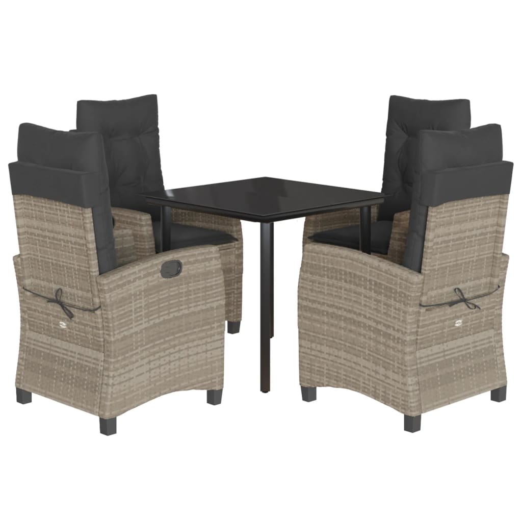 5-tlg. Garten-Essgruppe mit Kissen Hellgrau Poly Rattan