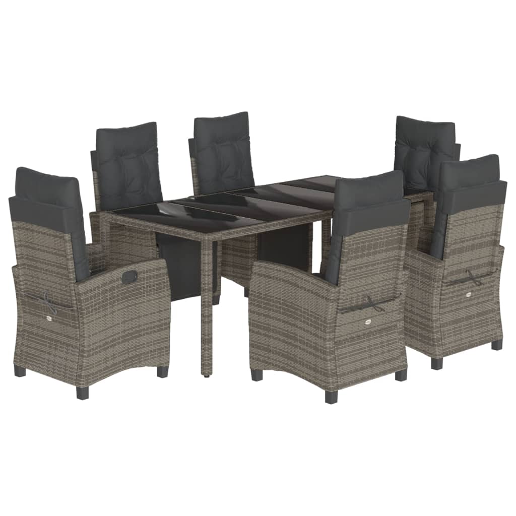 7-tlg. Garten-Essgruppe mit Kissen Grau Poly Rattan
