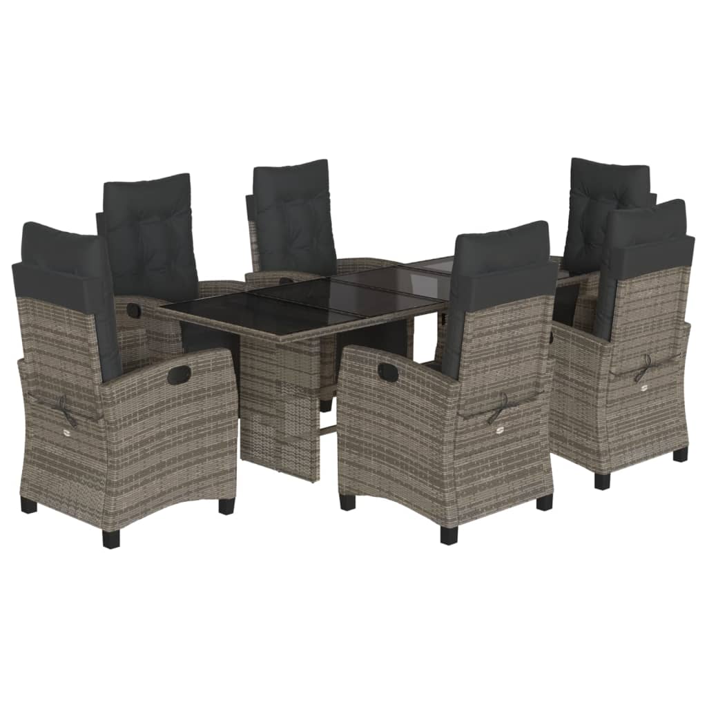 7-tlg. Garten-Essgruppe mit Kissen Grau Poly Rattan
