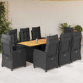 9-tlg. Garten-Essgruppe mit Kissen Schwarz Poly Rattan
