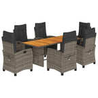 7-tlg. Garten-Essgruppe mit Kissen Grau Poly Rattan