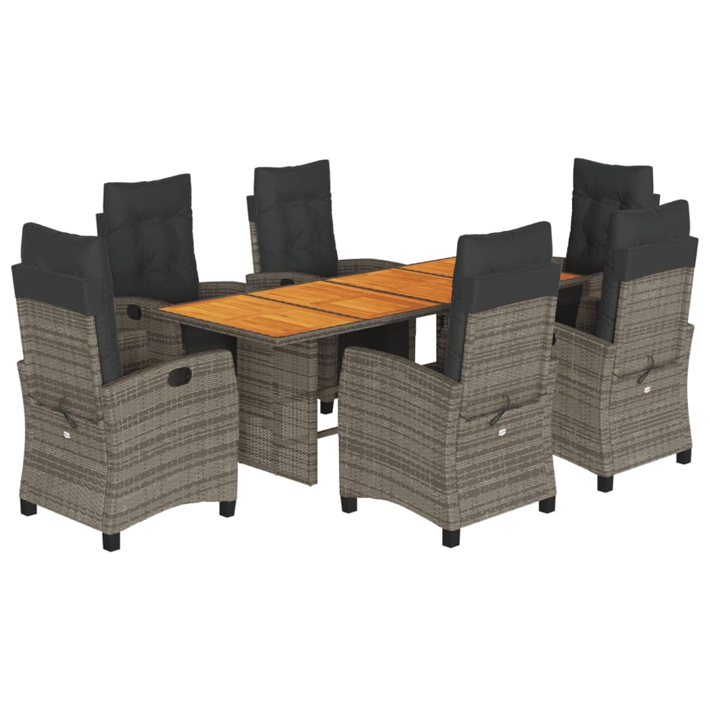 7-tlg. Garten-Essgruppe mit Kissen Grau Poly Rattan