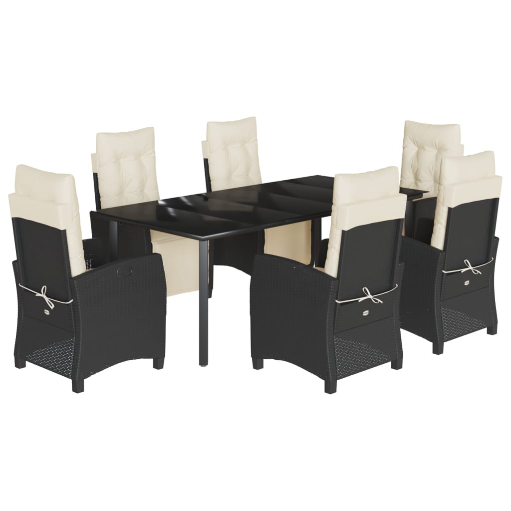 7-tlg. Garten-Essgruppe mit Kissen Schwarz Poly Rattan
