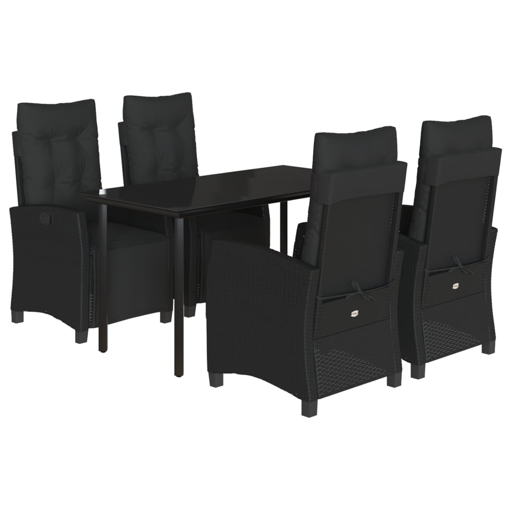 5-tlg. Garten-Essgruppe mit Kissen Schwarz Poly Rattan