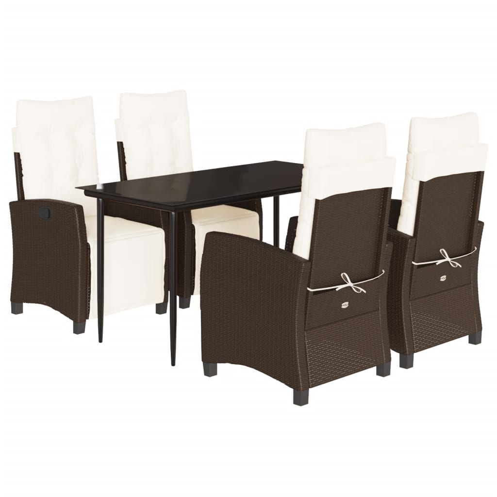 5-tlg. Garten-Essgruppe mit Kissen Braun Poly Rattan