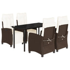 5-tlg. Garten-Essgruppe mit Kissen Braun Poly Rattan