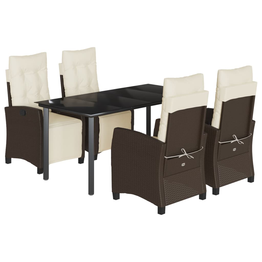 5-tlg. Garten-Essgruppe mit Kissen Braun Poly Rattan