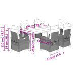 7-tlg. Garten-Essgruppe mit Kissen Braun Poly Rattan