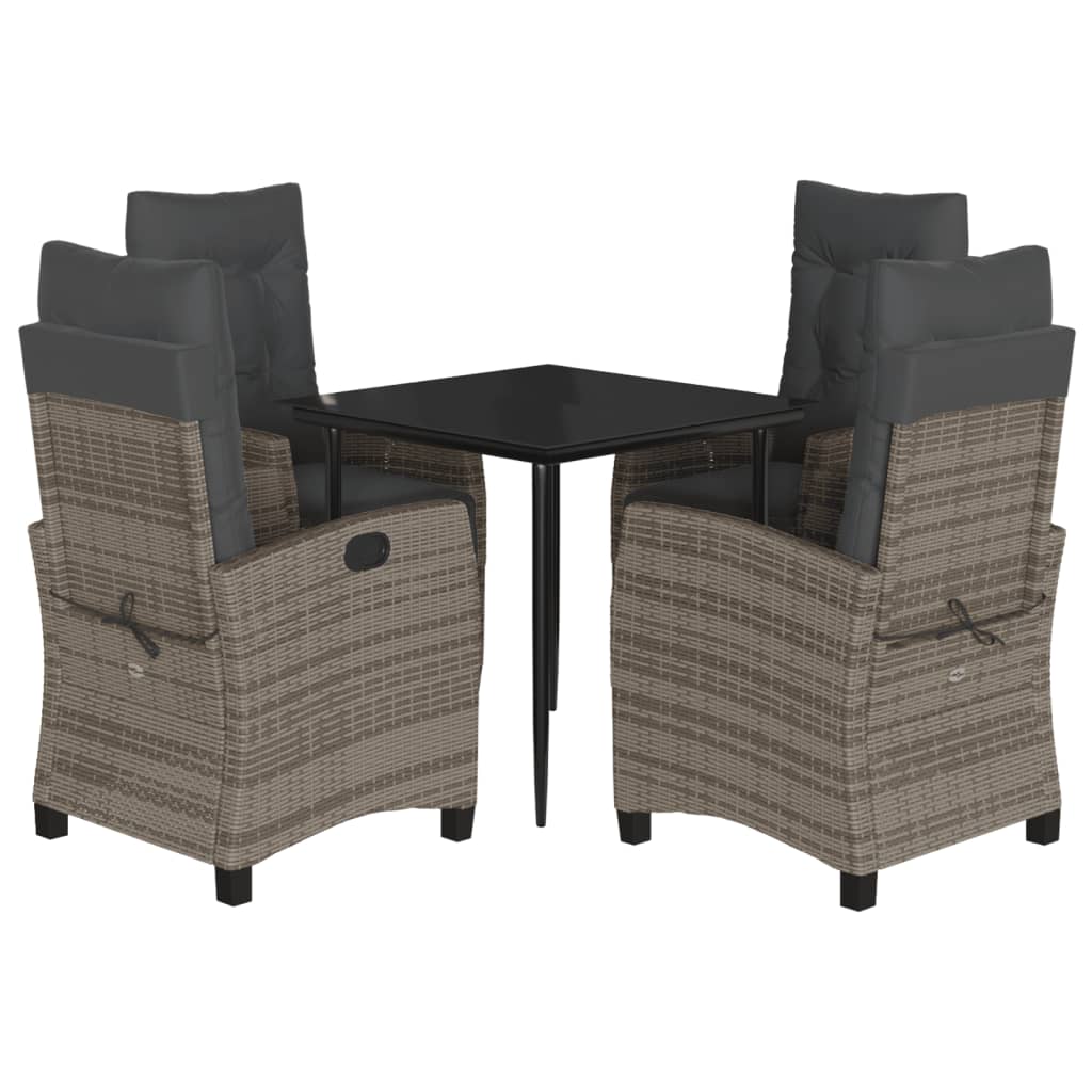 5-tlg. Garten-Essgruppe mit Kissen Grau Poly Rattan