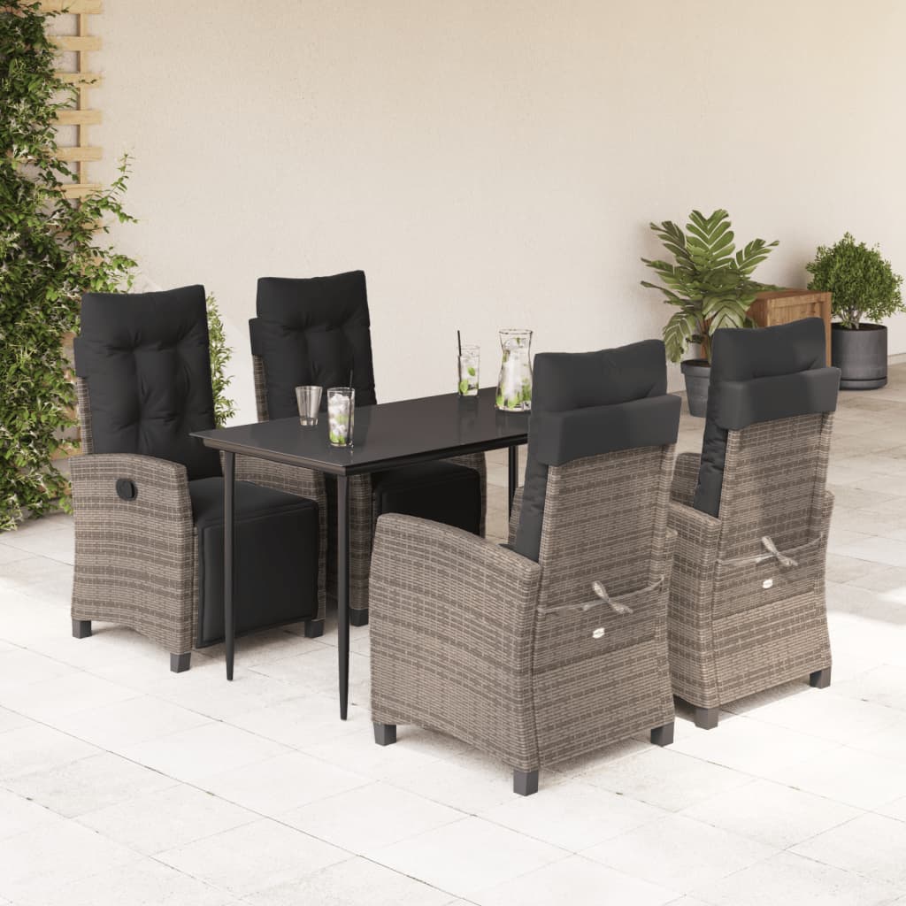 5-tlg. Garten-Essgruppe mit Kissen Grau Poly Rattan