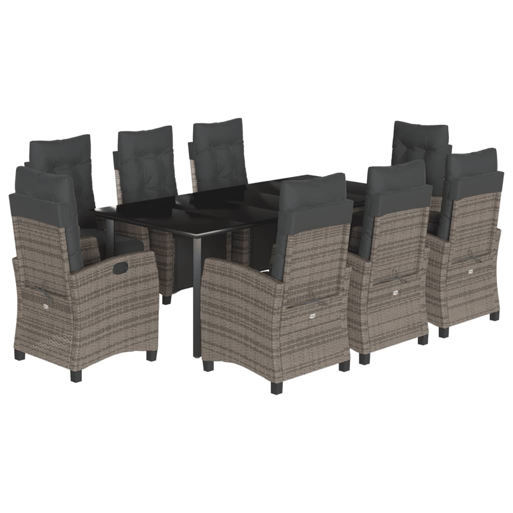 9-tlg. Garten-Essgruppe mit Kissen Grau Poly Rattan