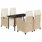 5-tlg. Garten-Essgruppe mit Kissen Beige Poly Rattan