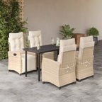 5-tlg. Garten-Essgruppe mit Kissen Beige Poly Rattan