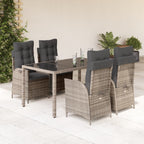 5-tlg. Garten-Essgruppe mit Kissen Grau Poly Rattan