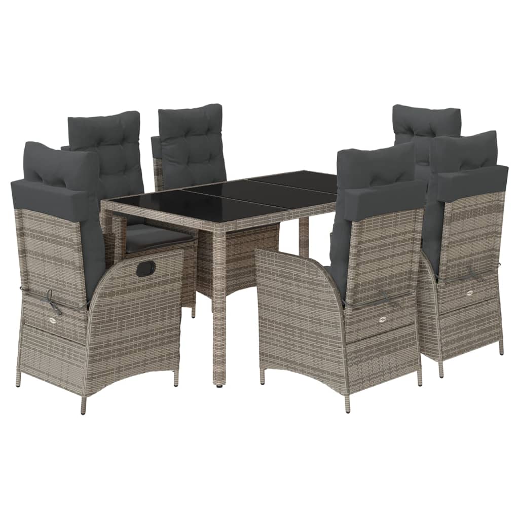 7-tlg. Garten-Essgruppe mit Kissen Grau Poly Rattan