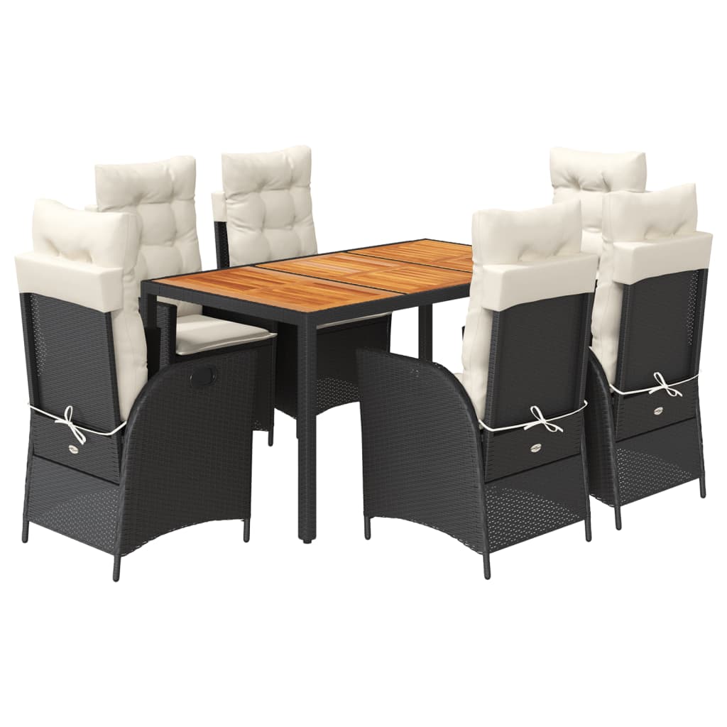 7-tlg. Garten-Essgruppe mit Kissen Schwarz Poly Rattan