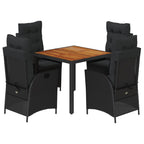 5-tlg. Garten-Essgruppe mit Kissen Schwarz Poly Rattan