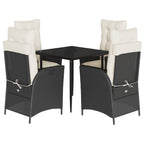 5-tlg. Garten-Essgruppe mit Kissen Schwarz Poly Rattan