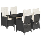 5-tlg. Garten-Essgruppe mit Kissen Schwarz Poly Rattan