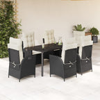 7-tlg. Garten-Essgruppe mit Kissen Schwarz Poly Rattan