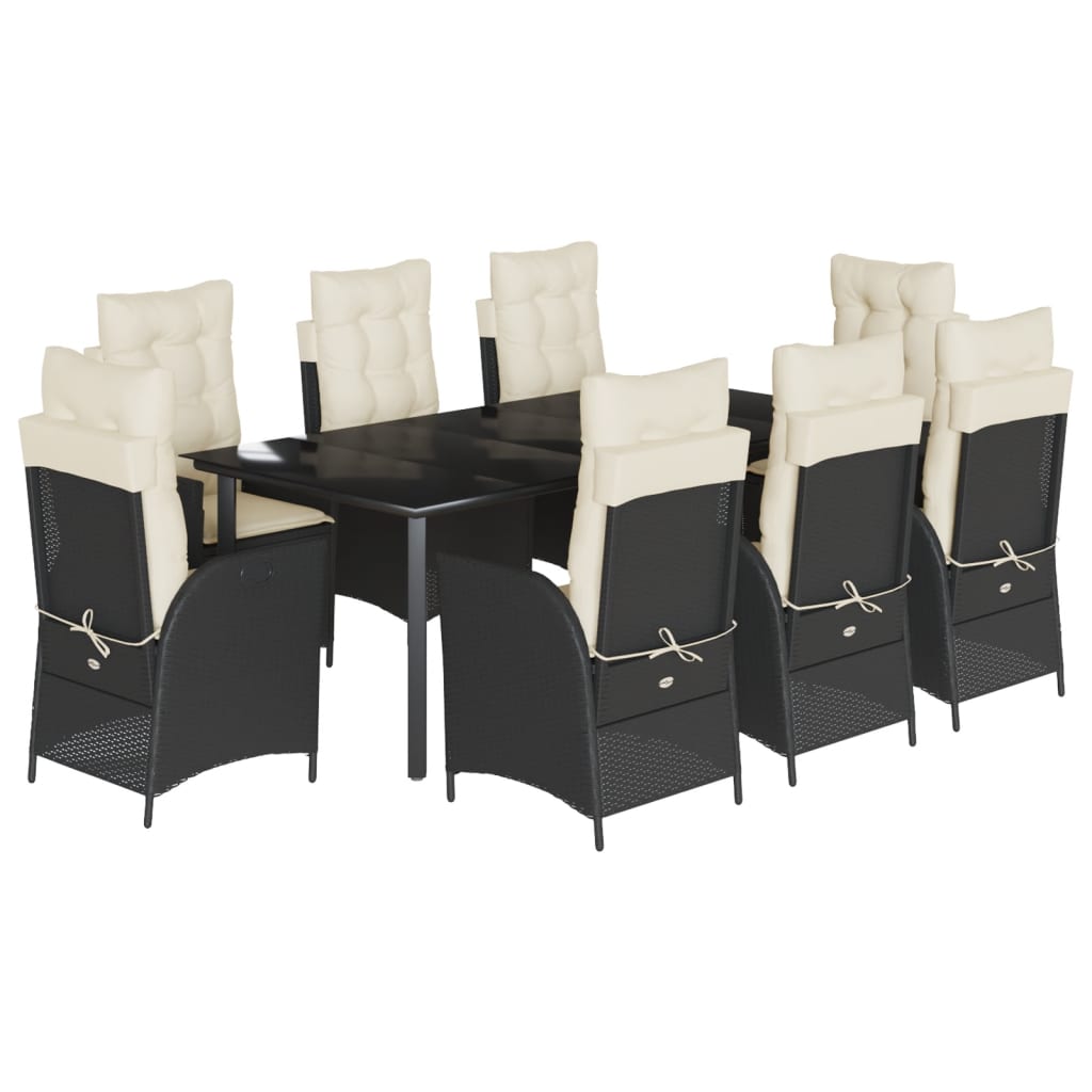 9-tlg. Garten-Essgruppe mit Kissen Schwarz Poly Rattan