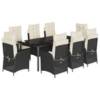 9-tlg. Garten-Essgruppe mit Kissen Schwarz Poly Rattan
