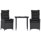 3-tlg. Garten-Essgruppe mit Kissen Schwarz Poly Rattan