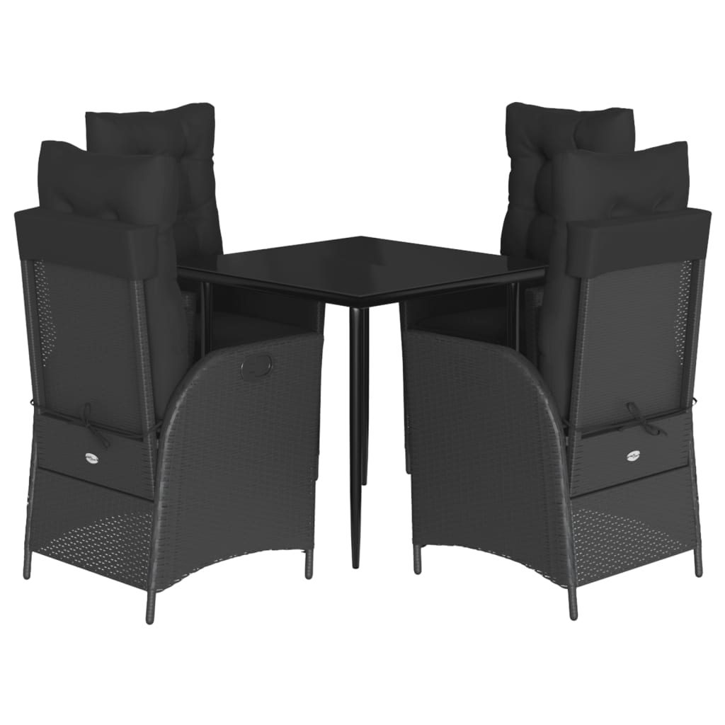 5-tlg. Garten-Essgruppe mit Kissen Schwarz Poly Rattan