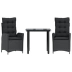 3-tlg. Garten-Essgruppe mit Kissen Schwarz Poly Rattan