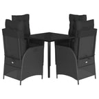 5-tlg. Garten-Essgruppe mit Kissen Schwarz Poly Rattan