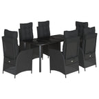 7-tlg. Garten-Essgruppe mit Kissen Schwarz Poly Rattan