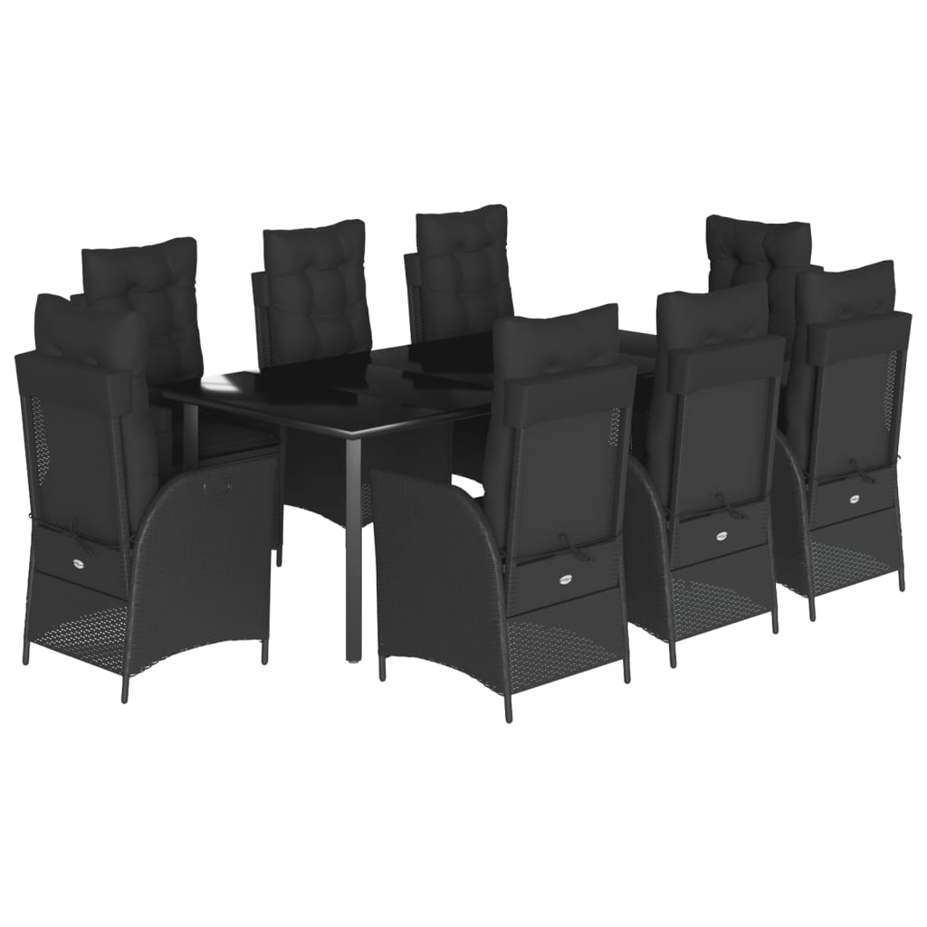 9-tlg. Garten-Essgruppe mit Kissen Schwarz Poly Rattan