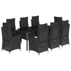 9-tlg. Garten-Essgruppe mit Kissen Schwarz Poly Rattan