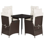 5-tlg. Garten-Essgruppe mit Kissen Braun Poly Rattan