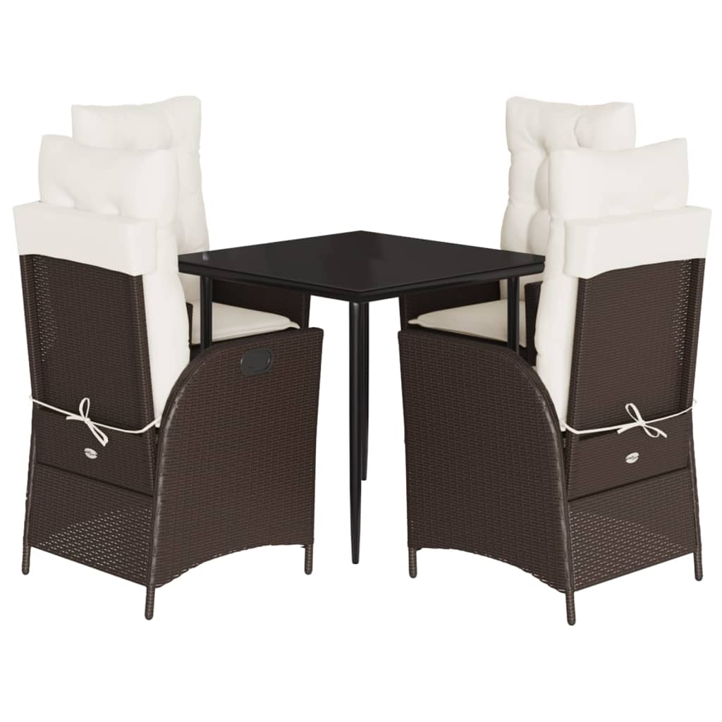 5-tlg. Garten-Essgruppe mit Kissen Braun Poly Rattan