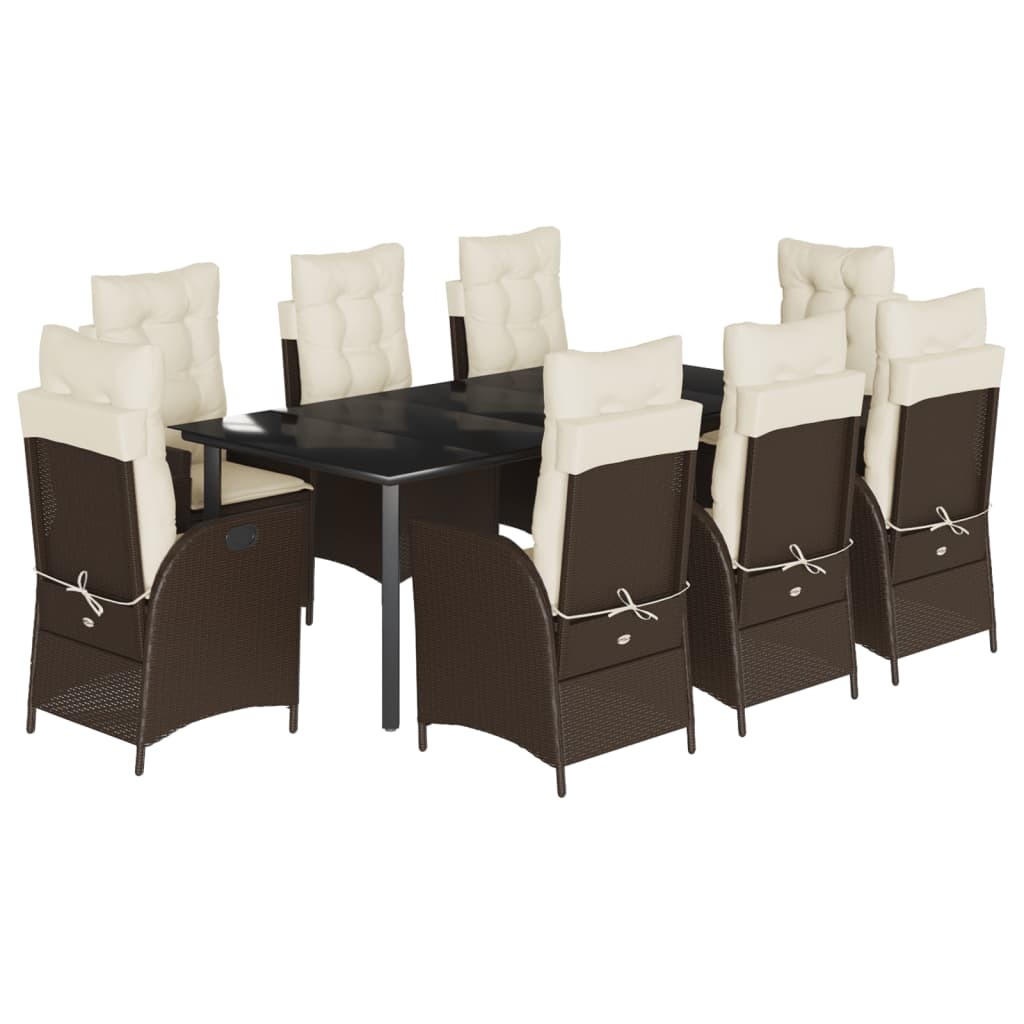 9-tlg. Garten-Essgruppe mit Kissen Braun Poly Rattan