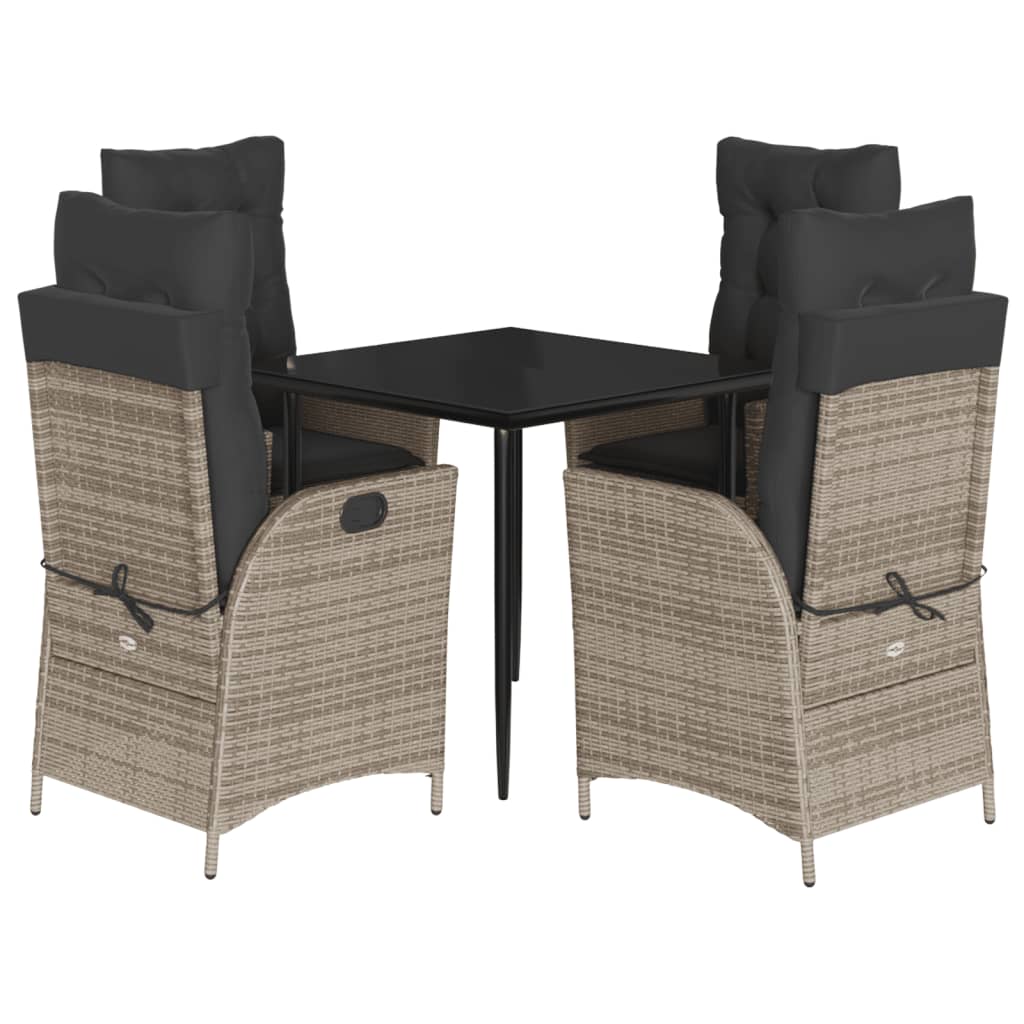 5-tlg. Garten-Essgruppe mit Kissen Grau Poly Rattan