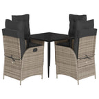5-tlg. Garten-Essgruppe mit Kissen Grau Poly Rattan