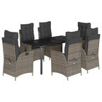 7-tlg. Garten-Essgruppe mit Kissen Grau Poly Rattan