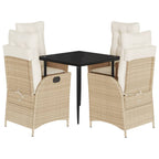 5-tlg. Garten-Essgruppe mit Kissen Beige Poly Rattan