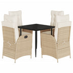 5-tlg. Garten-Essgruppe mit Kissen Beige Poly Rattan