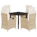 5-tlg. Garten-Essgruppe mit Kissen Beige Poly Rattan