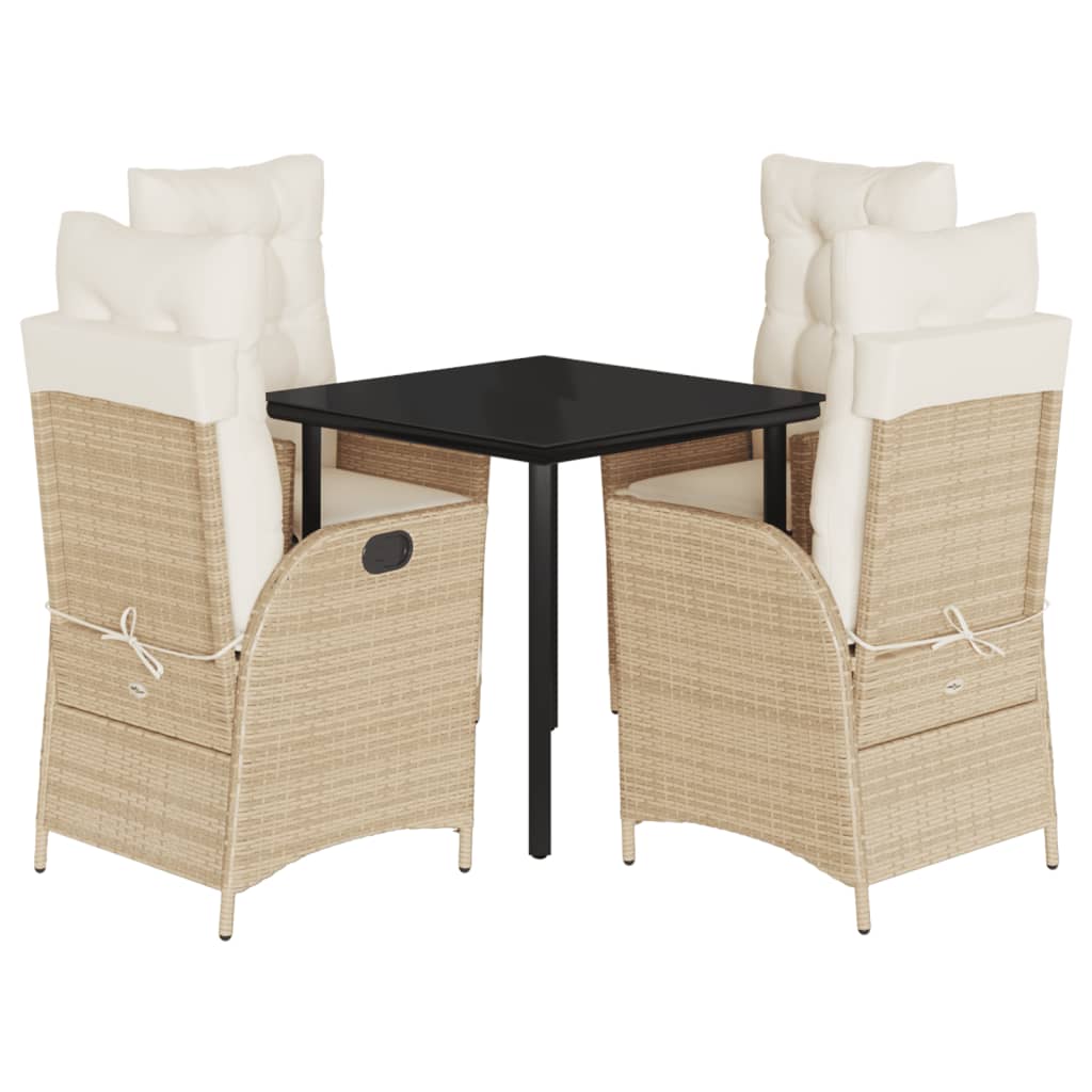5-tlg. Garten-Essgruppe mit Kissen Beige Poly Rattan