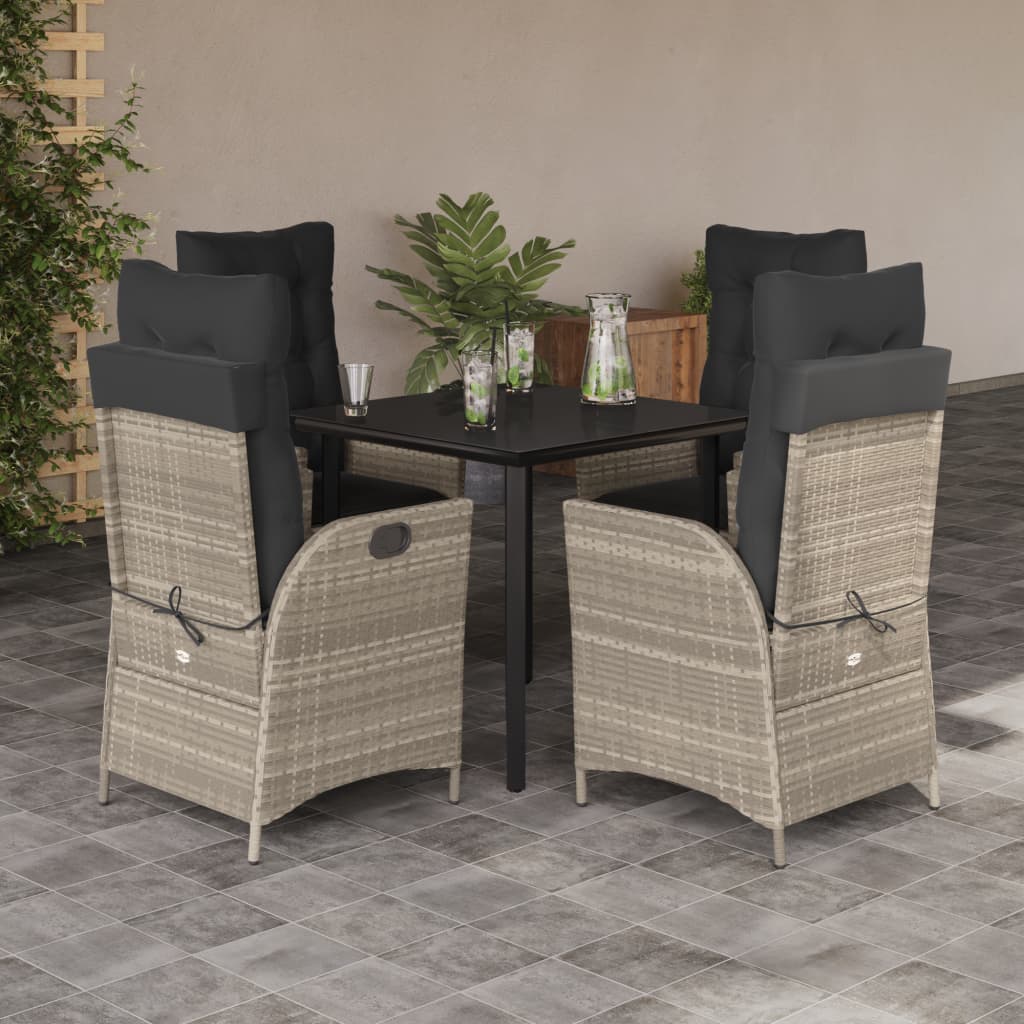 5-tlg. Garten-Essgruppe mit Kissen Hellgrau Poly Rattan
