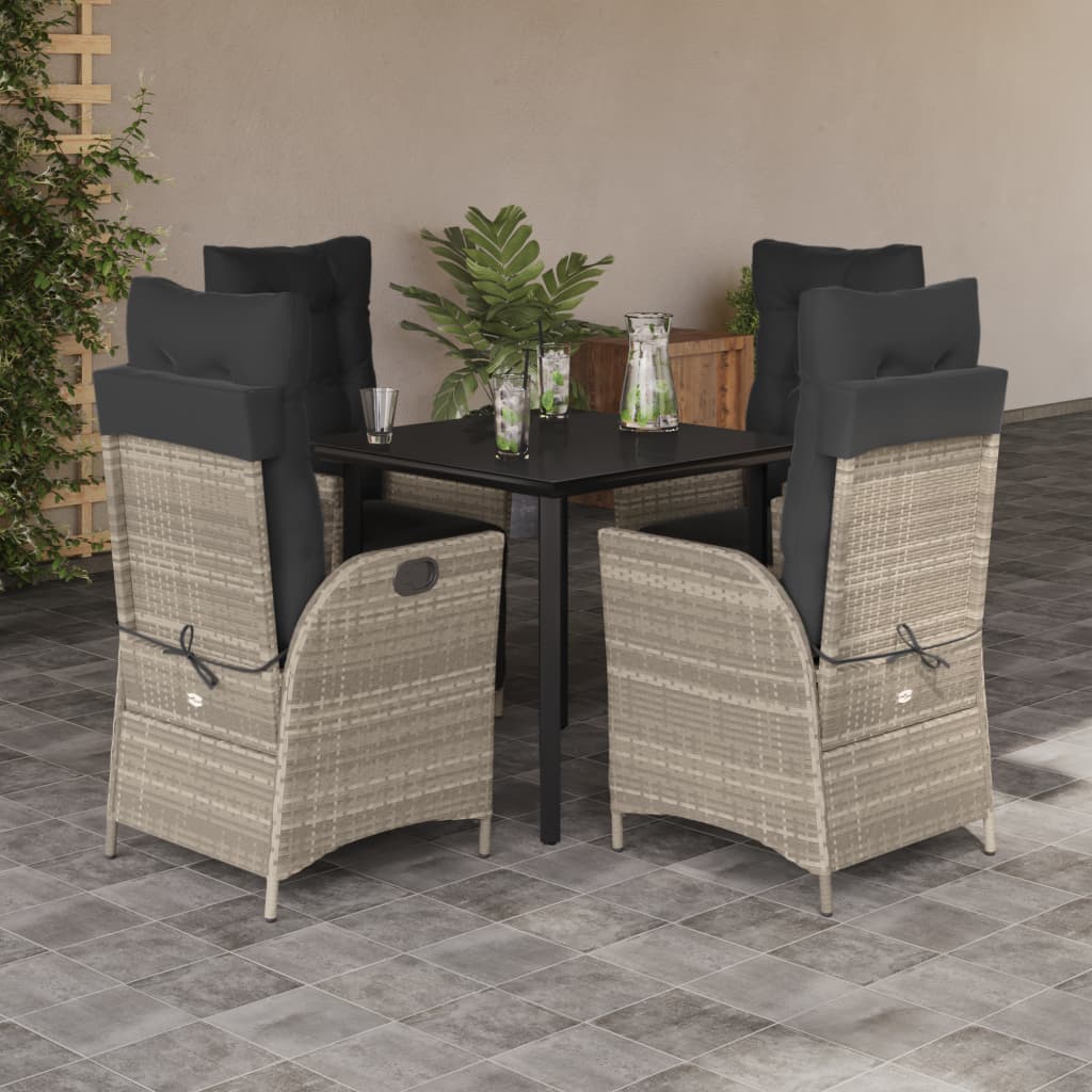 5-tlg. Garten-Essgruppe mit Kissen Hellgrau Poly Rattan